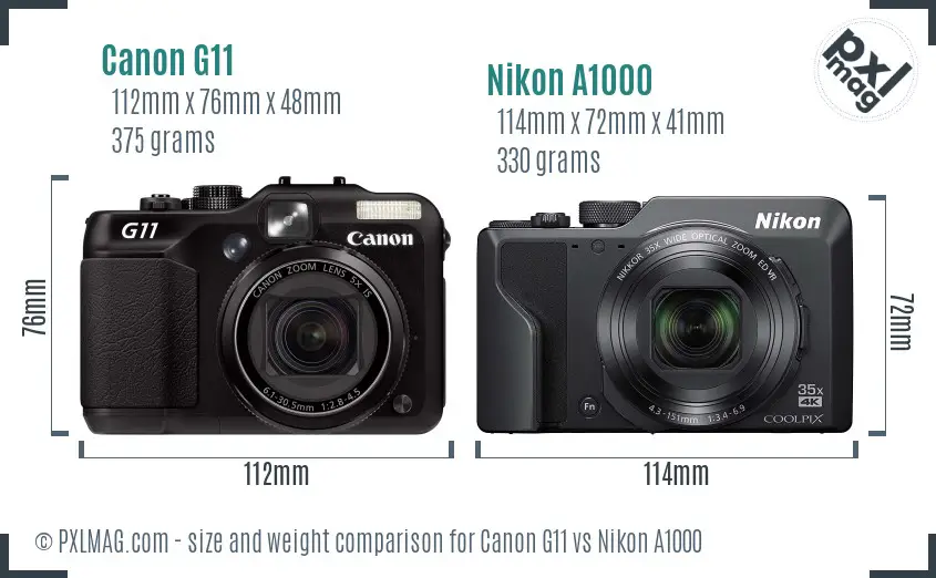 Canon G11 vs Nikon A1000 size comparison