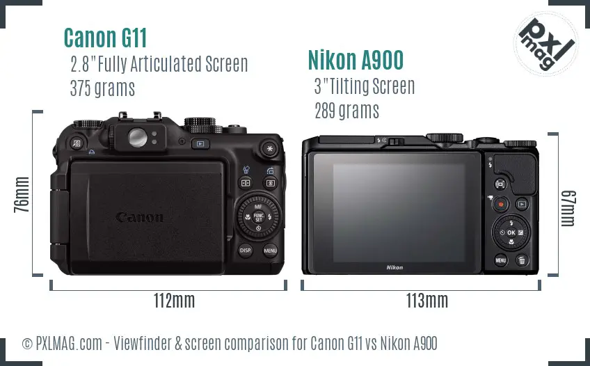 Canon G11 vs Nikon A900 Screen and Viewfinder comparison