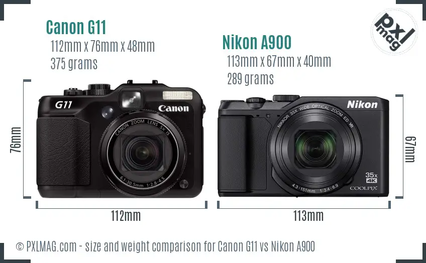 Canon G11 vs Nikon A900 size comparison