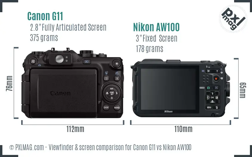 Canon G11 vs Nikon AW100 Screen and Viewfinder comparison