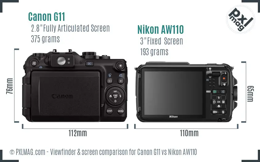 Canon G11 vs Nikon AW110 Screen and Viewfinder comparison Canon G11 vs Nikon AW110 Screen and Viewfinder comparison