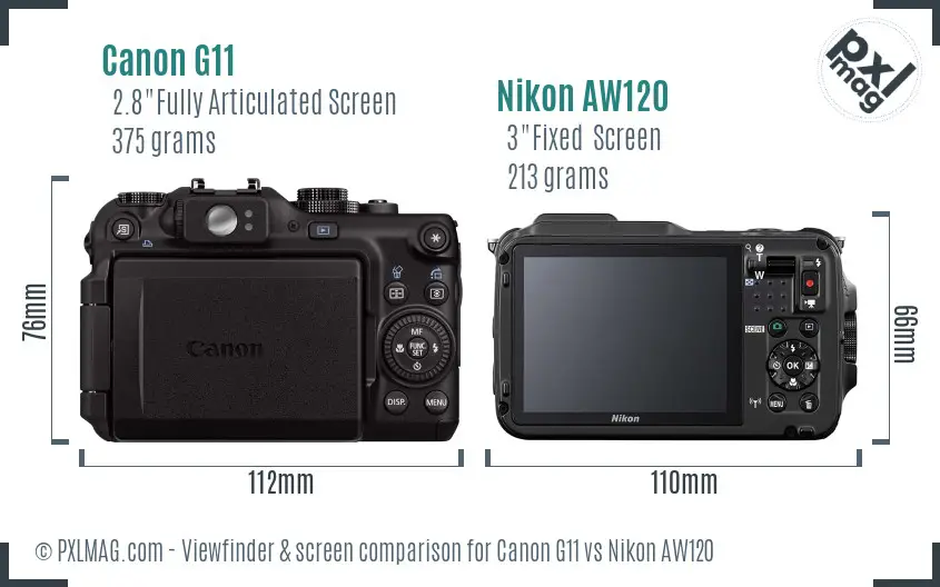 Canon G11 vs Nikon AW120 Screen and Viewfinder comparison