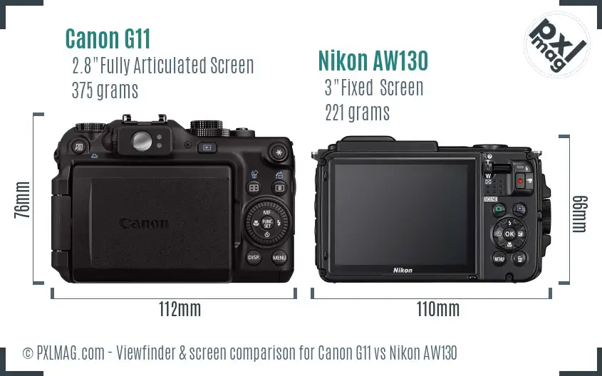 Canon G11 vs Nikon AW130 Screen and Viewfinder comparison