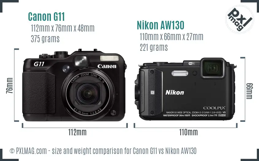 Canon G11 vs Nikon AW130 size comparison
