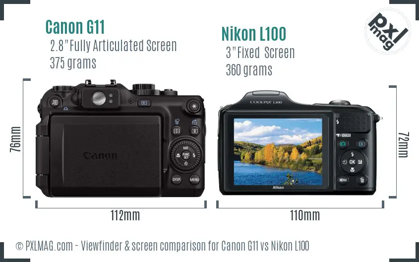 Canon G11 vs Nikon L100 Screen and Viewfinder comparison