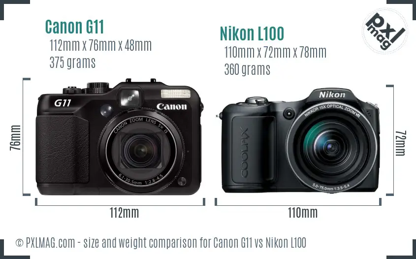 Canon G11 vs Nikon L100 size comparison