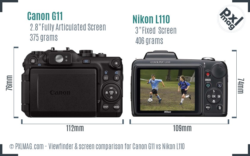 Canon G11 vs Nikon L110 Screen and Viewfinder comparison