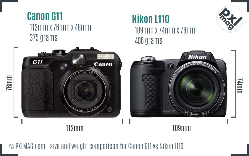 Canon G11 vs Nikon L110 size comparison