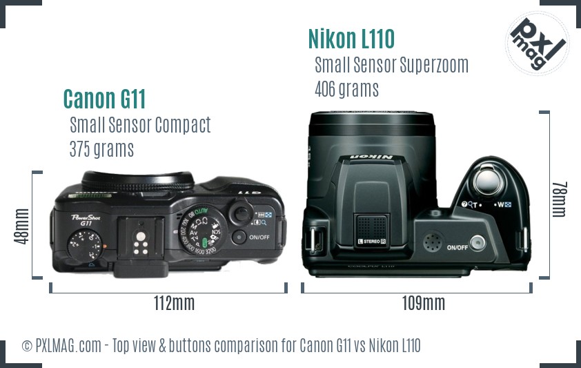 Canon G11 vs Nikon L110 top view buttons comparison
