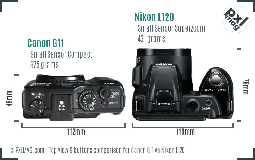 Canon G11 vs Nikon L120 top view buttons comparison Canon G11 vs Nikon L120 top view buttons comparison