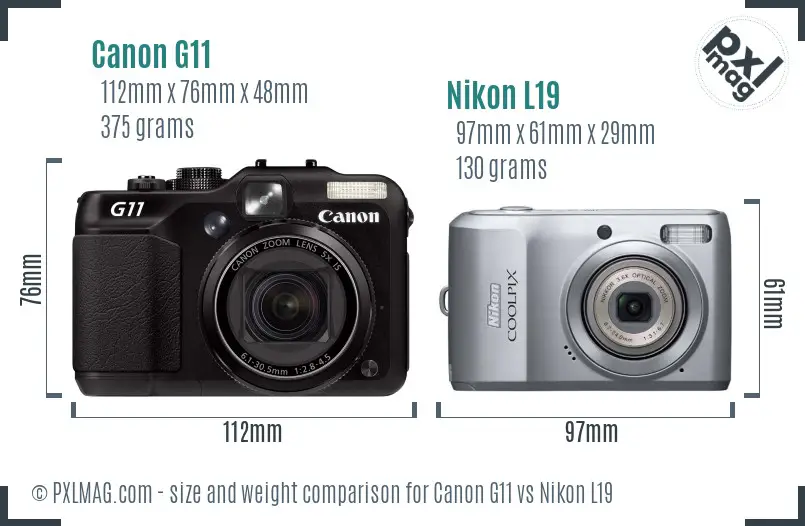 Canon G11 vs Nikon L19 size comparison