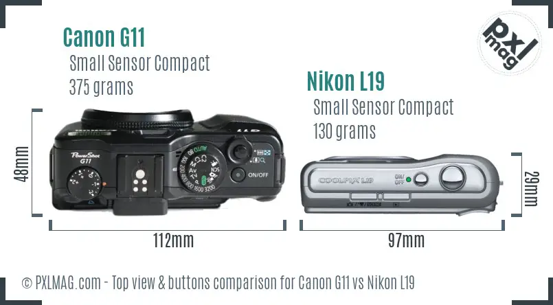 Canon G11 vs Nikon L19 top view buttons comparison