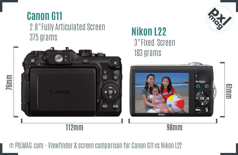 Canon G11 vs Nikon L22 Screen and Viewfinder comparison
