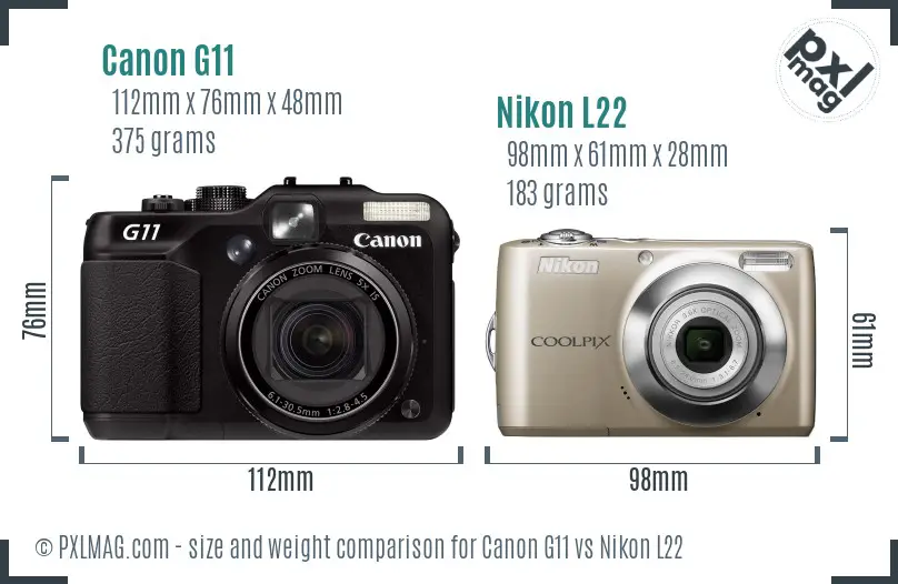 Canon G11 vs Nikon L22 size comparison