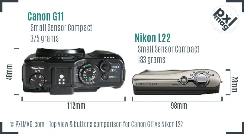 Canon G11 vs Nikon L22 top view buttons comparison