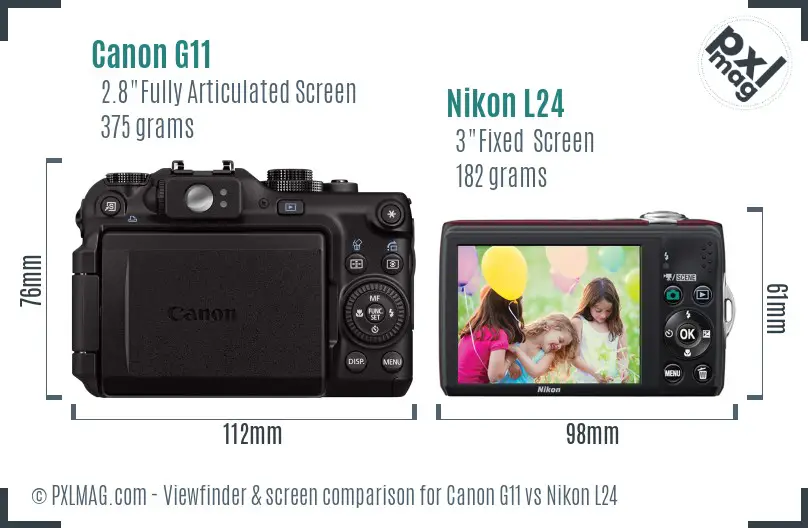 Canon G11 vs Nikon L24 Screen and Viewfinder comparison