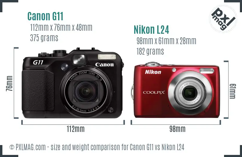 Canon G11 vs Nikon L24 size comparison