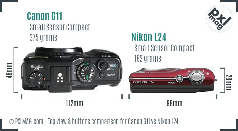 Canon G11 vs Nikon L24 top view buttons comparison