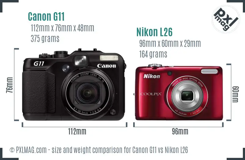 Canon G11 vs Nikon L26 size comparison