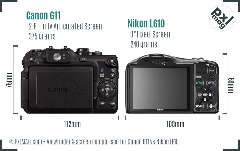 Canon G11 vs Nikon L610 Screen and Viewfinder comparison Canon G11 vs Nikon L610 Screen and Viewfinder comparison