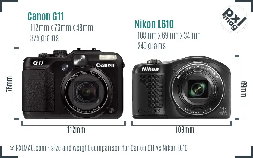 Canon G11 vs Nikon L610 size comparison Canon G11 vs Nikon L610 size comparison