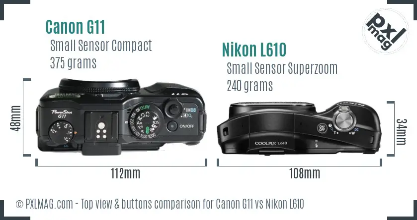 Canon G11 vs Nikon L610 top view buttons comparison Canon G11 vs Nikon L610 top view buttons comparison