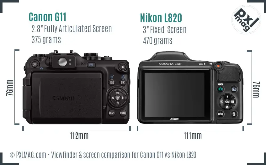 Canon G11 vs Nikon L820 Screen and Viewfinder comparison Canon G11 vs Nikon L820 Screen and Viewfinder comparison
