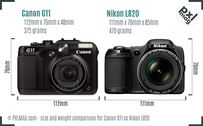 Canon G11 vs Nikon L820 size comparison Canon G11 vs Nikon L820 size comparison