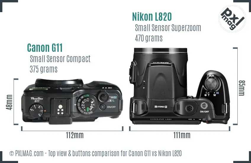 Canon G11 vs Nikon L820 top view buttons comparison Canon G11 vs Nikon L820 top view buttons comparison