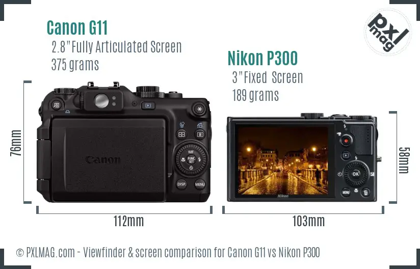 Canon G11 vs Nikon P300 Screen and Viewfinder comparison