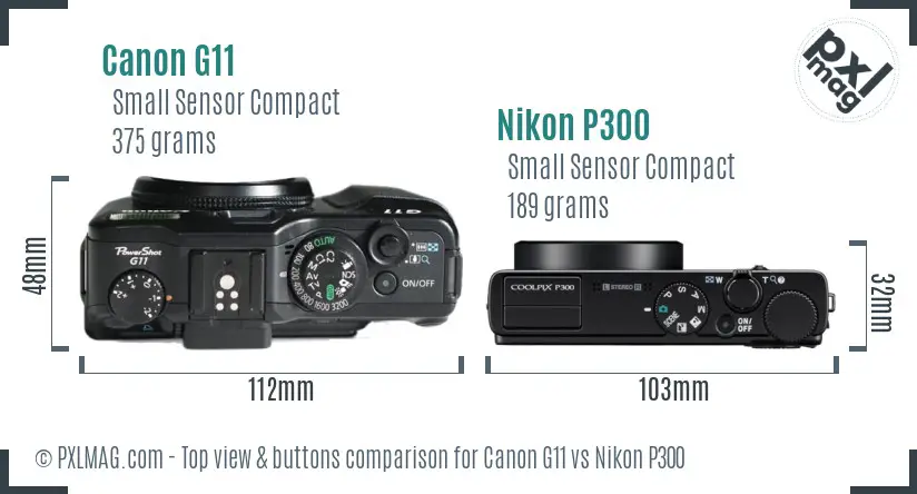 Canon G11 vs Nikon P300 top view buttons comparison