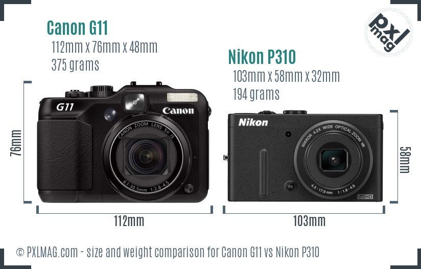Canon G11 vs Nikon P310 size comparison