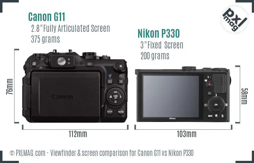 Canon G11 vs Nikon P330 Screen and Viewfinder comparison