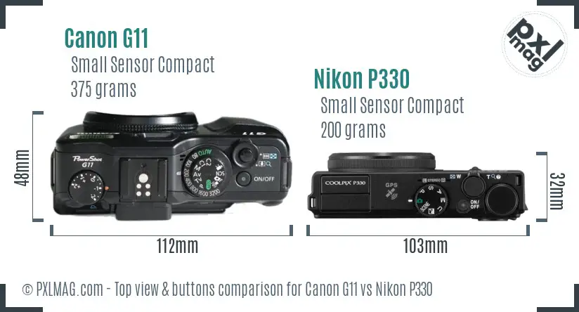 Canon G11 vs Nikon P330 top view buttons comparison