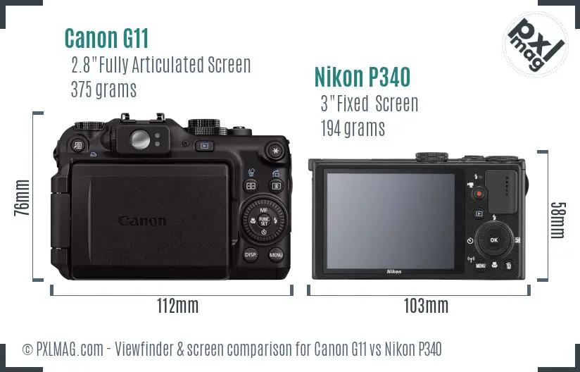 Canon G11 vs Nikon P340 Screen and Viewfinder comparison