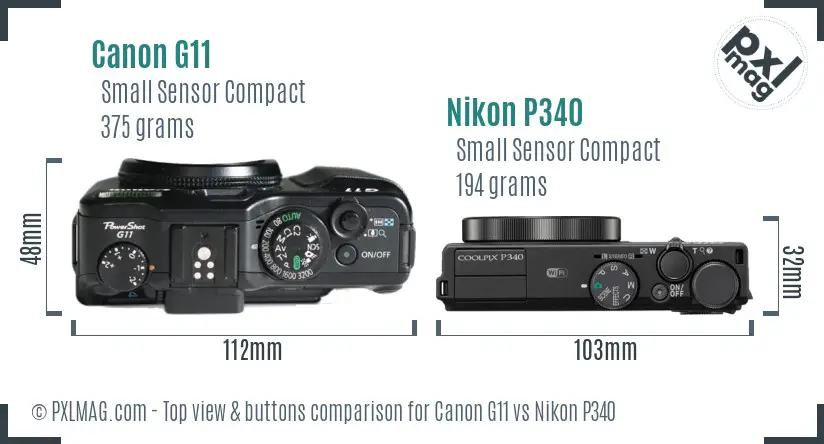 Canon G11 vs Nikon P340 top view buttons comparison