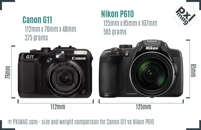 Canon G11 vs Nikon P610 size comparison