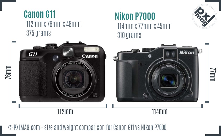 Canon G11 vs Nikon P7000 size comparison Canon G11 vs Nikon P7000 size comparison