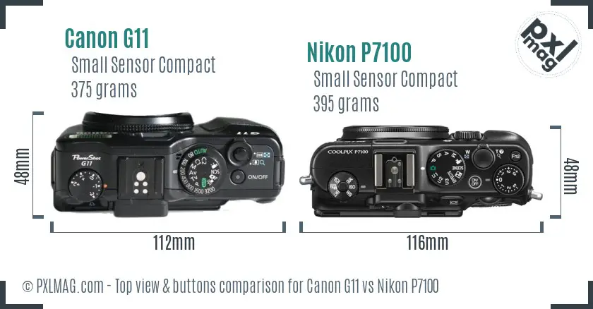 Canon G11 vs Nikon P7100 top view buttons comparison