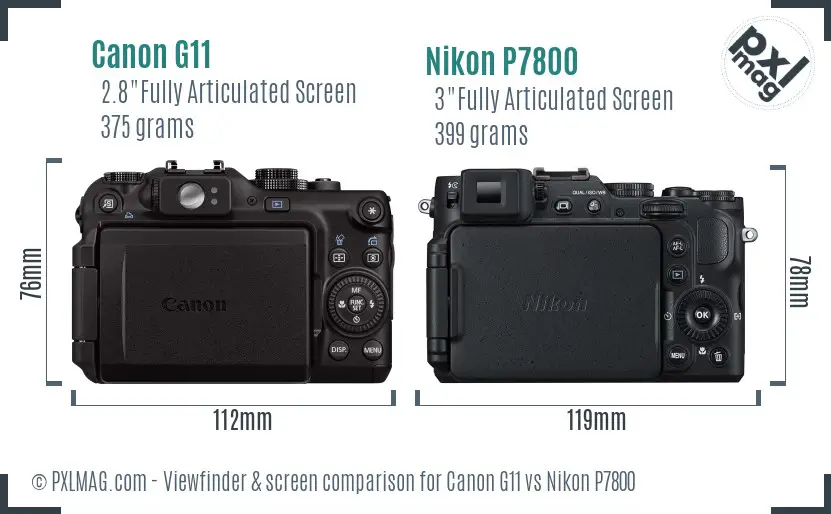 Canon G11 vs Nikon P7800 Screen and Viewfinder comparison