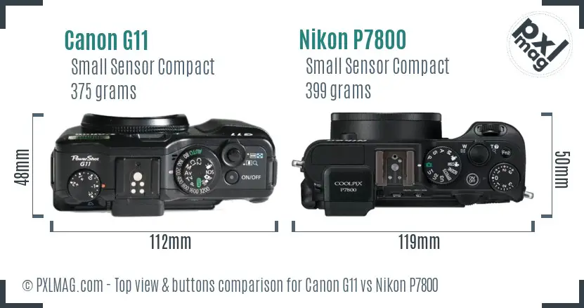 Canon G11 vs Nikon P7800 top view buttons comparison