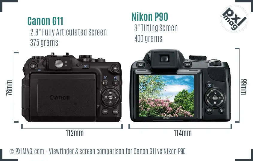 Canon G11 vs Nikon P90 Screen and Viewfinder comparison Canon G11 vs Nikon P90 Screen and Viewfinder comparison