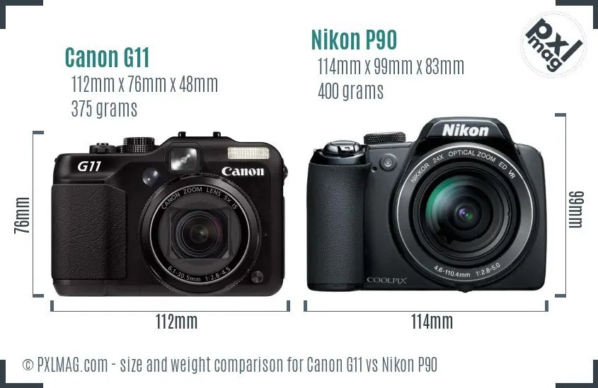 Canon G11 vs Nikon P90 size comparison Canon G11 vs Nikon P90 size comparison