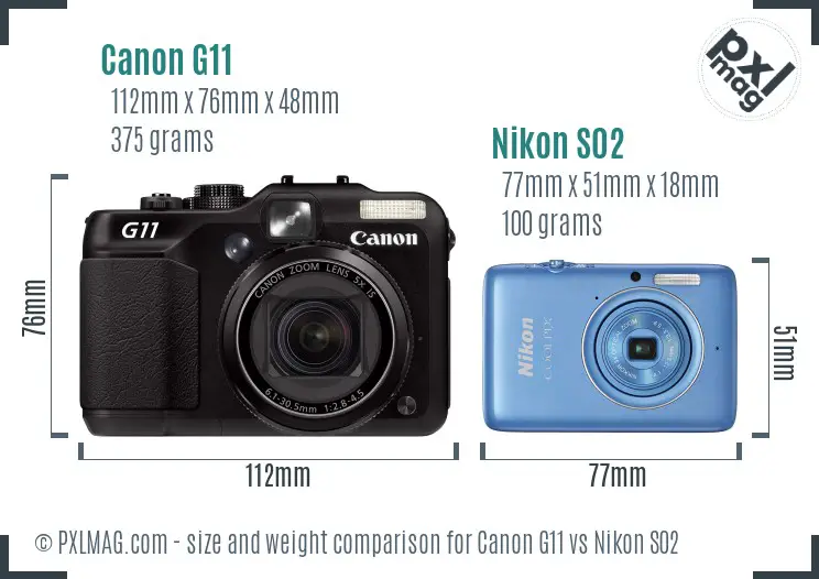 Canon G11 vs Nikon S02 size comparison Canon G11 vs Nikon S02 size comparison