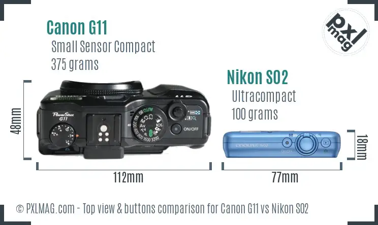 Canon G11 vs Nikon S02 top view buttons comparison Canon G11 vs Nikon S02 top view buttons comparison