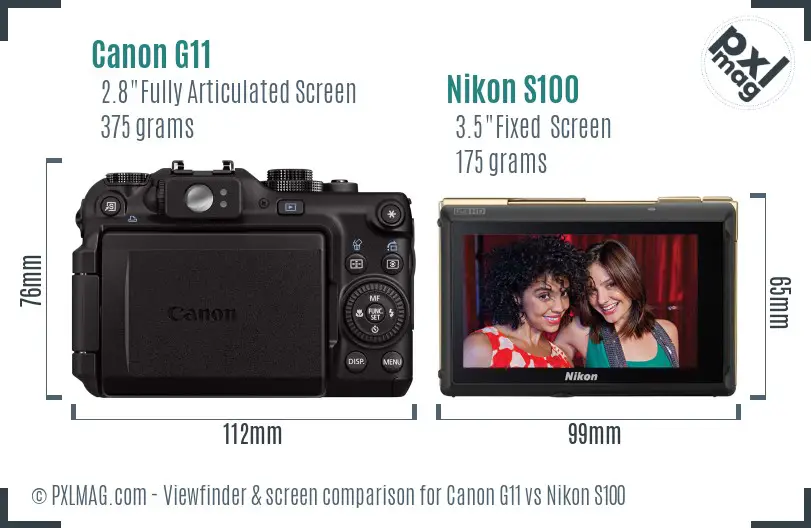 Canon G11 vs Nikon S100 Screen and Viewfinder comparison