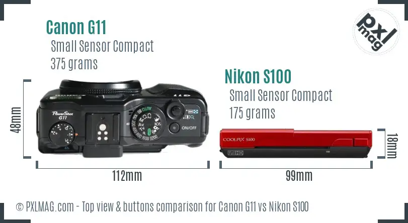 Canon G11 vs Nikon S100 top view buttons comparison