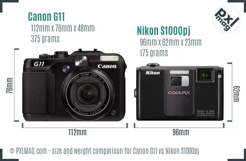 Canon G11 vs Nikon S1000pj size comparison