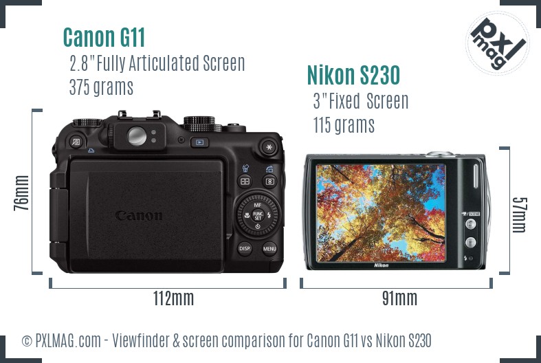 Canon G11 vs Nikon S230 Screen and Viewfinder comparison