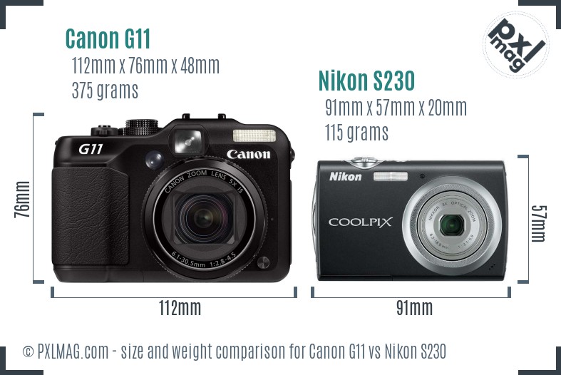Canon G11 vs Nikon S230 size comparison
